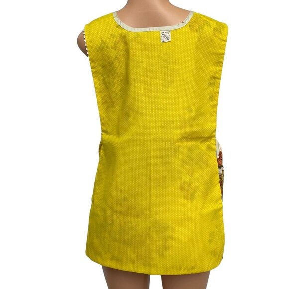 Women Yellow Orange Reversible Bib Apron Fruit Floral Pattern Vintage Autumn - Picture 12 of 14